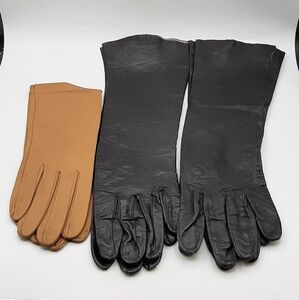 Vintage Long Womens Black & Tan Leather Unlined Fashion Gloves Lot of 3